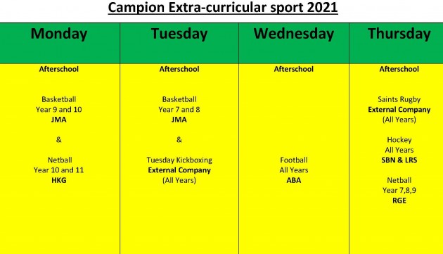 Campion Extra curricular poster Autumn 2021 to 2022