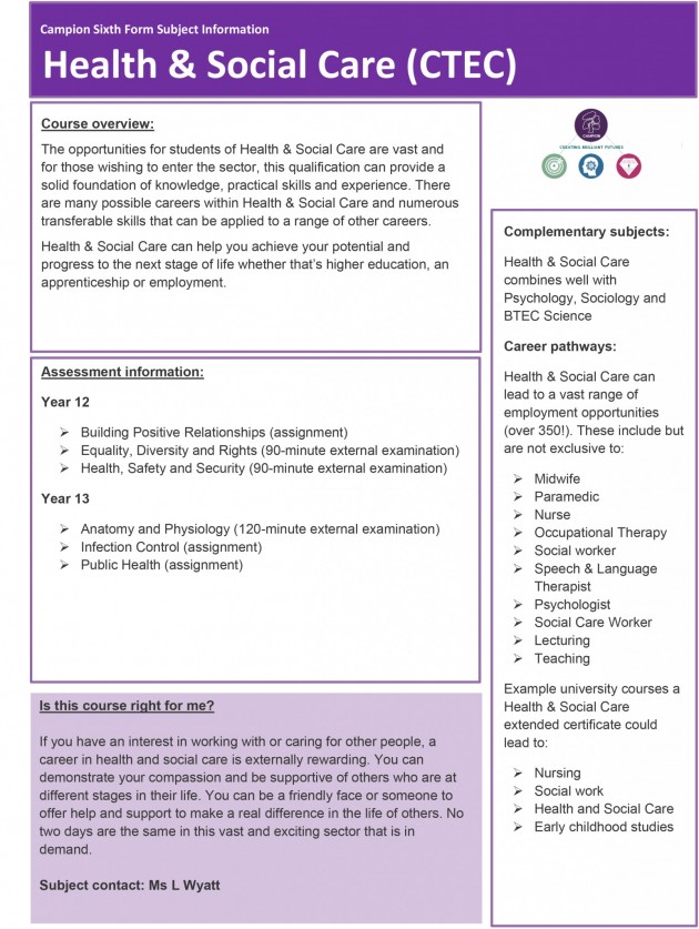 LS Subject sheet KS5 Health & Social Care