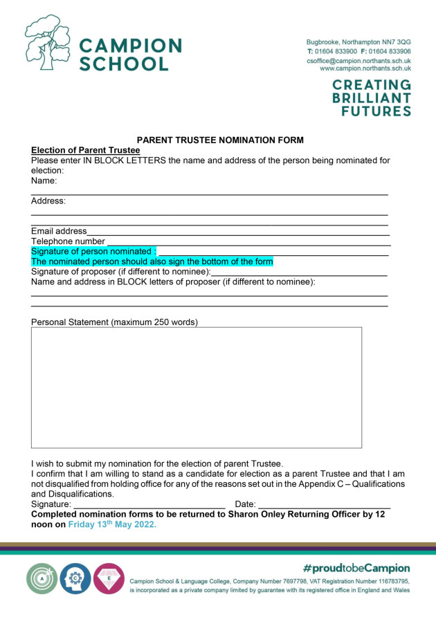 Letter to Parents and Carers - Parent Trustee Vacancy April 2022-3